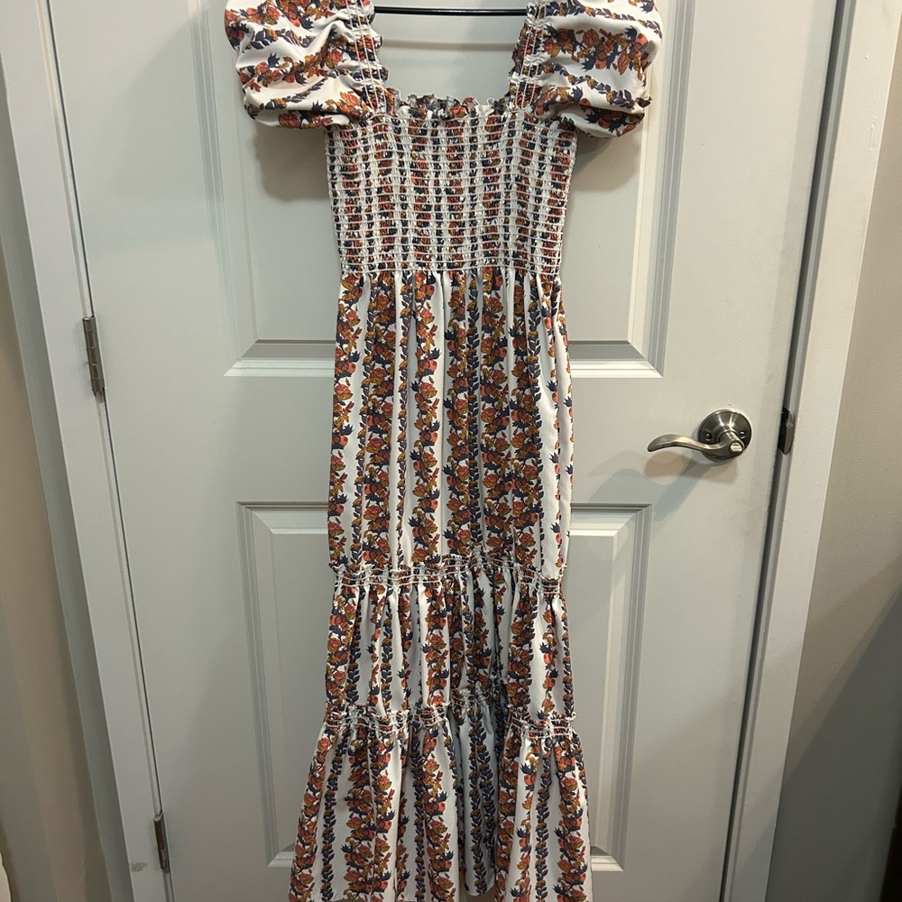 O.P.T Anthropologie Daphne Floral Smocked Square Neck Maxi Dress Size L